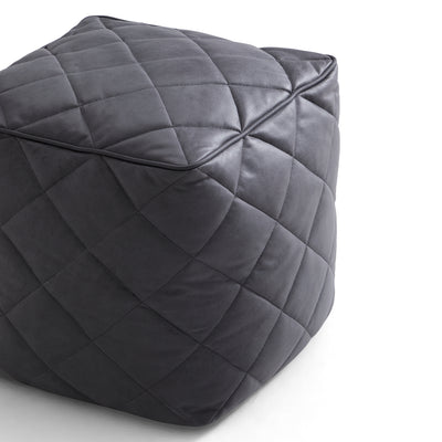 Brody Brown Leathaire Square Pouf-Dark Gray