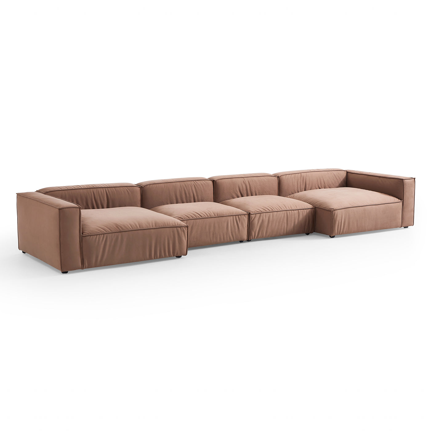 Luxury Minimalist Brown Fabric U Shaped Sectional Sofa-Brown-190.6"