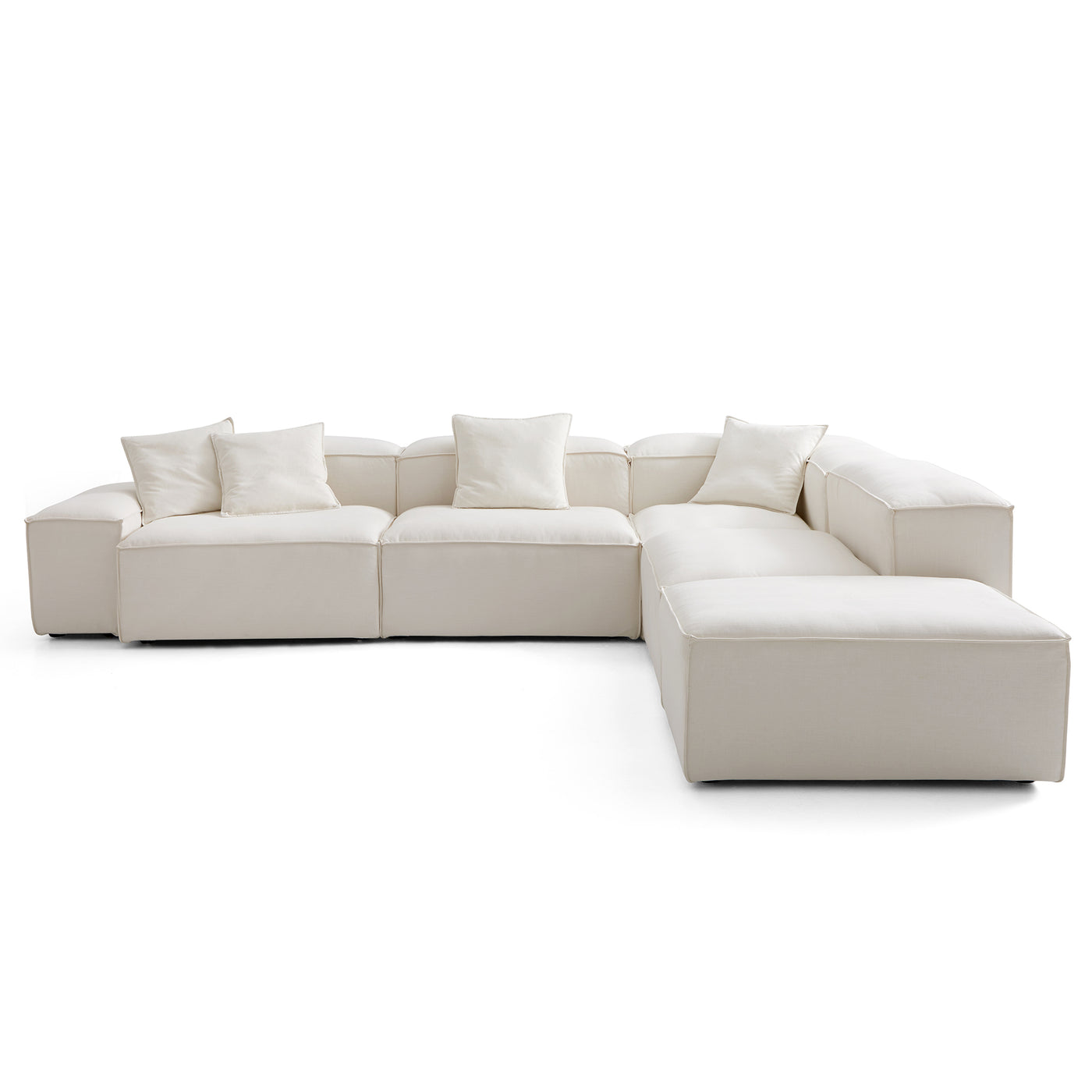 Freedom Modular Beige L Shaped Sectional and Ottoman-Beige-143.7"-Low