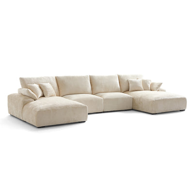 The Empress Navy Blue U Shaped Sectional-Beige-161.4"