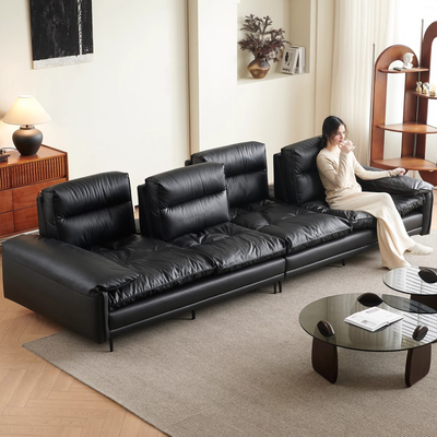 Lewis Adjustable Backrest Ultra Wide Leather Sofa-Black
