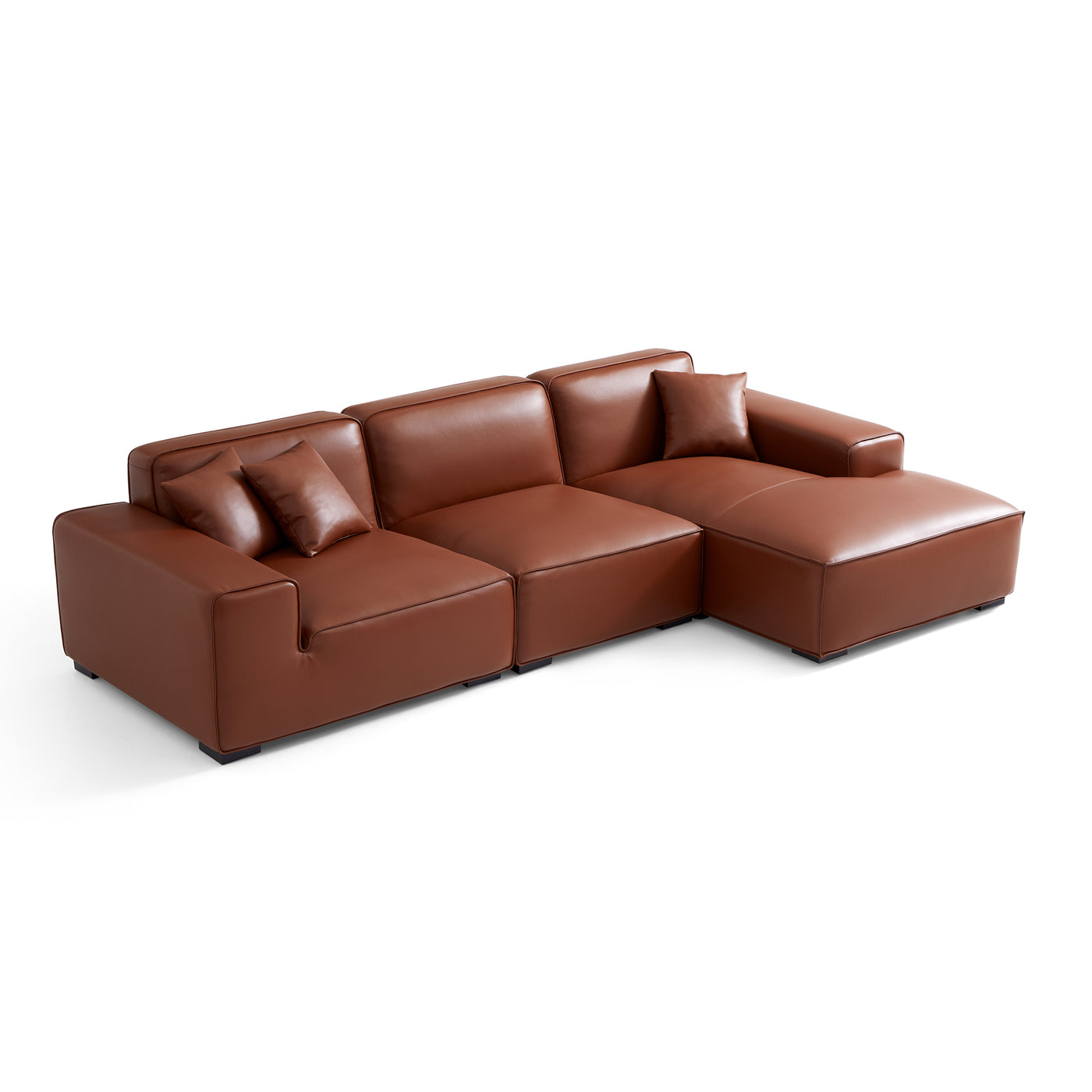 Domus Modular Brown Leather Sectional Sofa-Brown-126.0"-Facing Right