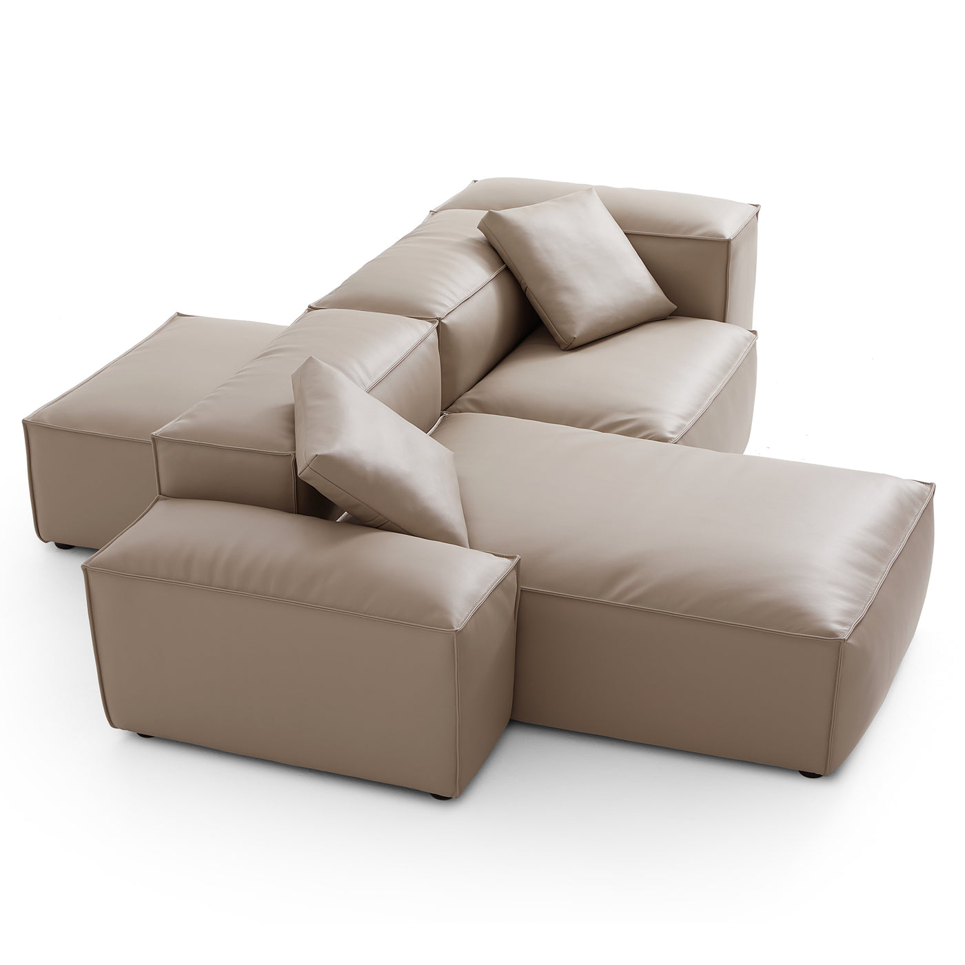 Flex Modular Khaki Genuine Leather Double Sided Sectional-Khaki-105.5"-Low & High