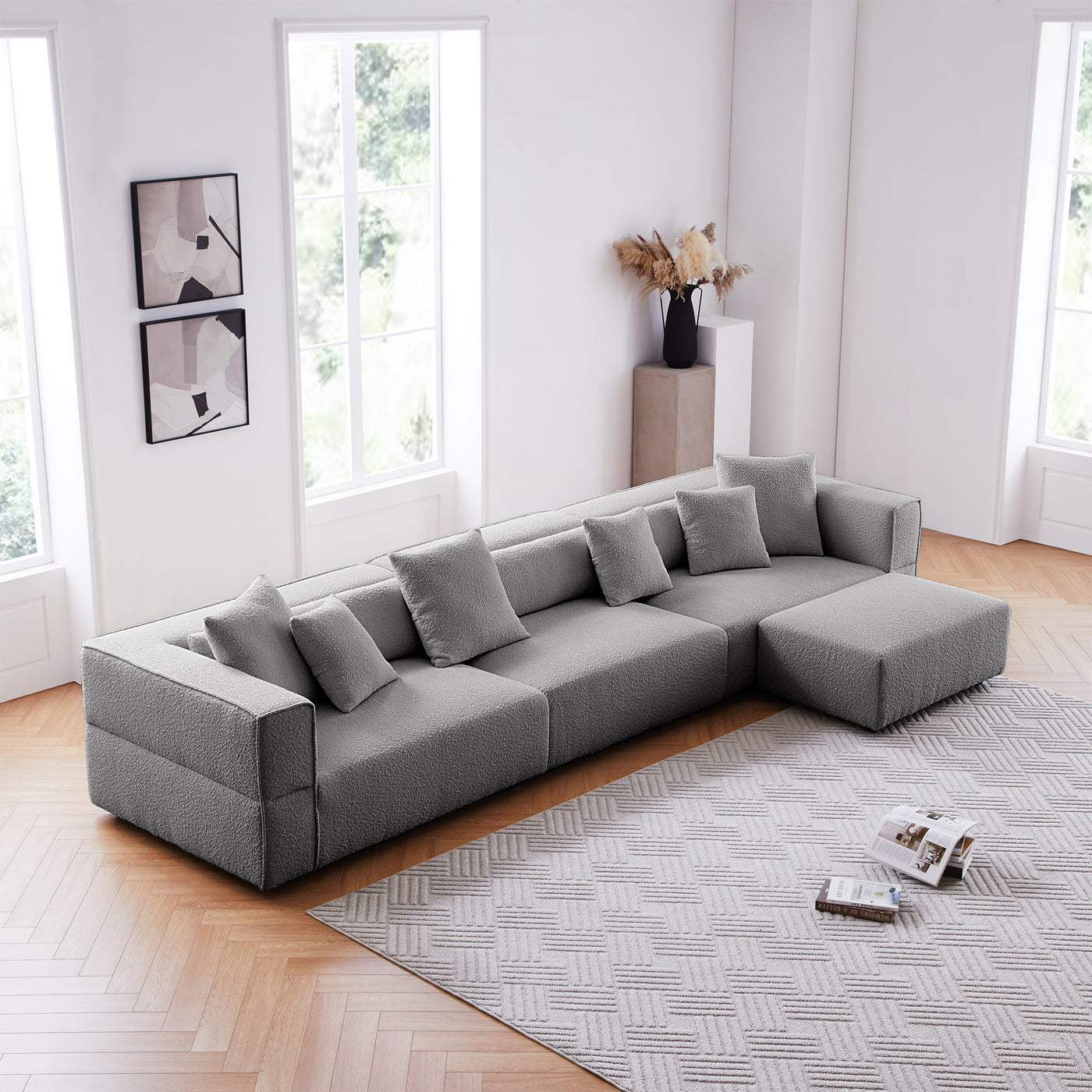 Nordic Modern Gray Sofa with Ottoman-Gray