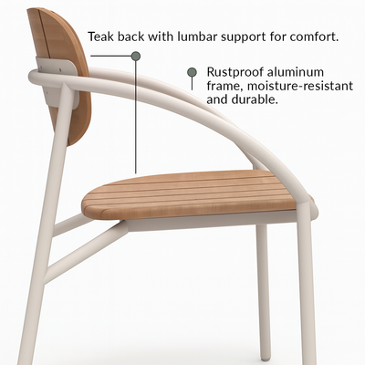 Chloe Outdoor 4 Person Patio Dining Set with Round Teak Top Table-White