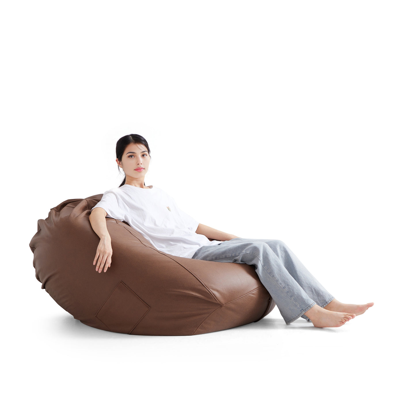 Litton Gray Leathaire Bean Bag-Brown