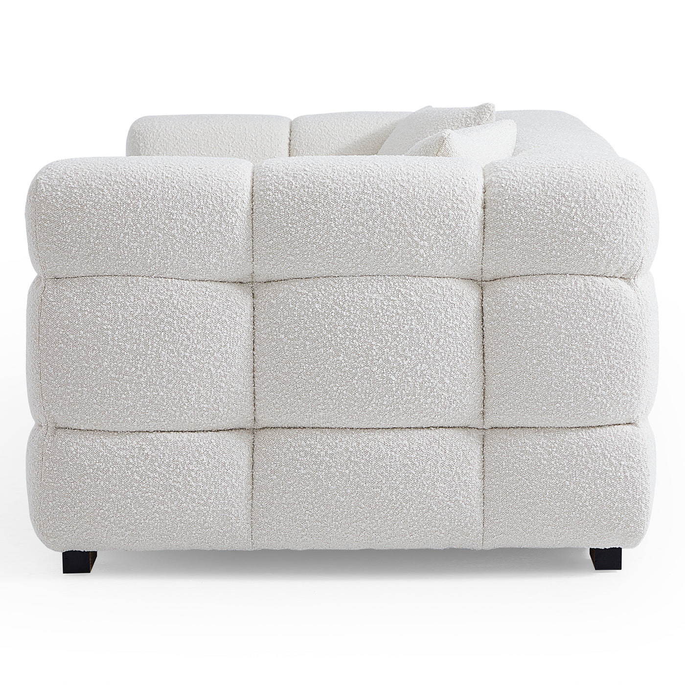 Cushy Cream Boucle Fabric Tufted Sofa-White