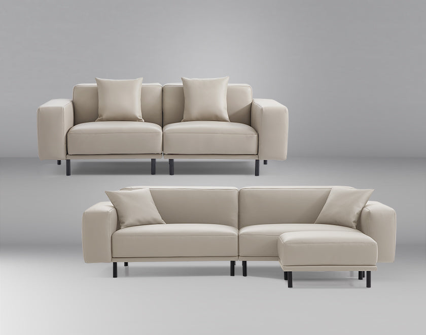 Noble Beige Leather Sofa Set and Ottoman-hidden
