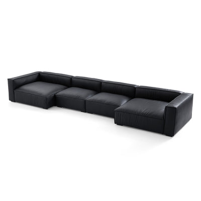 Luxury Minimalist Black Leather U Shaped Sectional Sofa-Black-190.6"