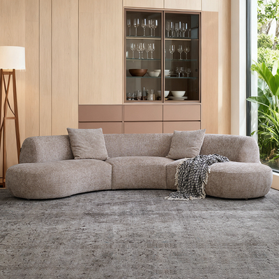 Nestled Curved Open End Sectional Sofa-Sand
