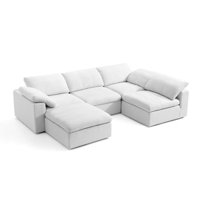 Tender Wabi Sabi Sand L Shaped Sectional and Ottoman-White-128.0"