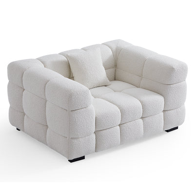 Cushy Cream Boucle Fabric Tufted Armchair-White