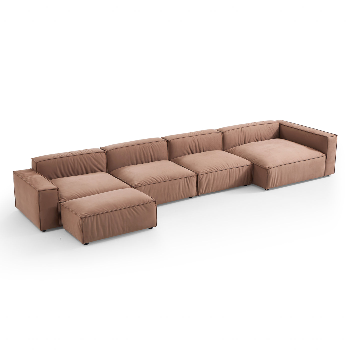 Luxury Minimalist Brown Fabric Sectional and Ottoman-185"-Facing Right