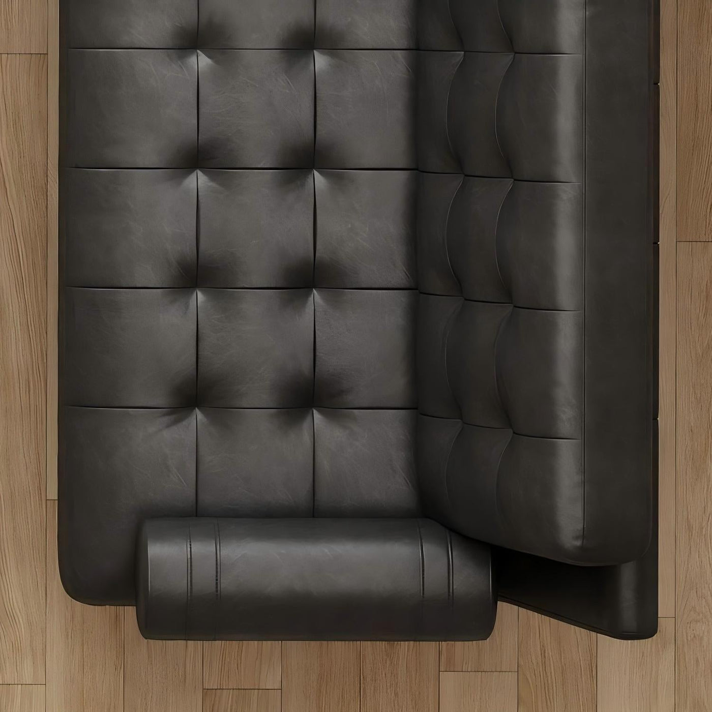 Espresso Tufted Leather Sofa-Black-102.3"