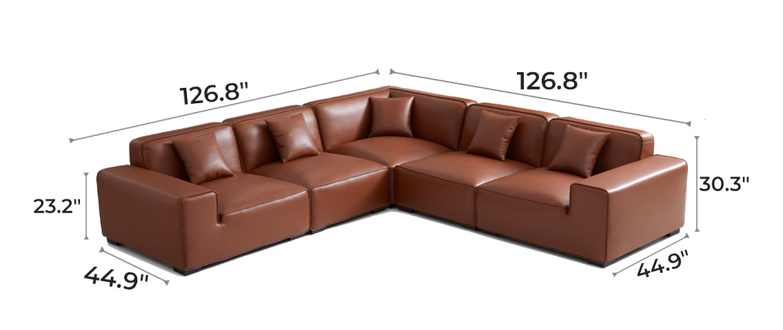 Domus Modular Brown Leather L-Shaped Sectional