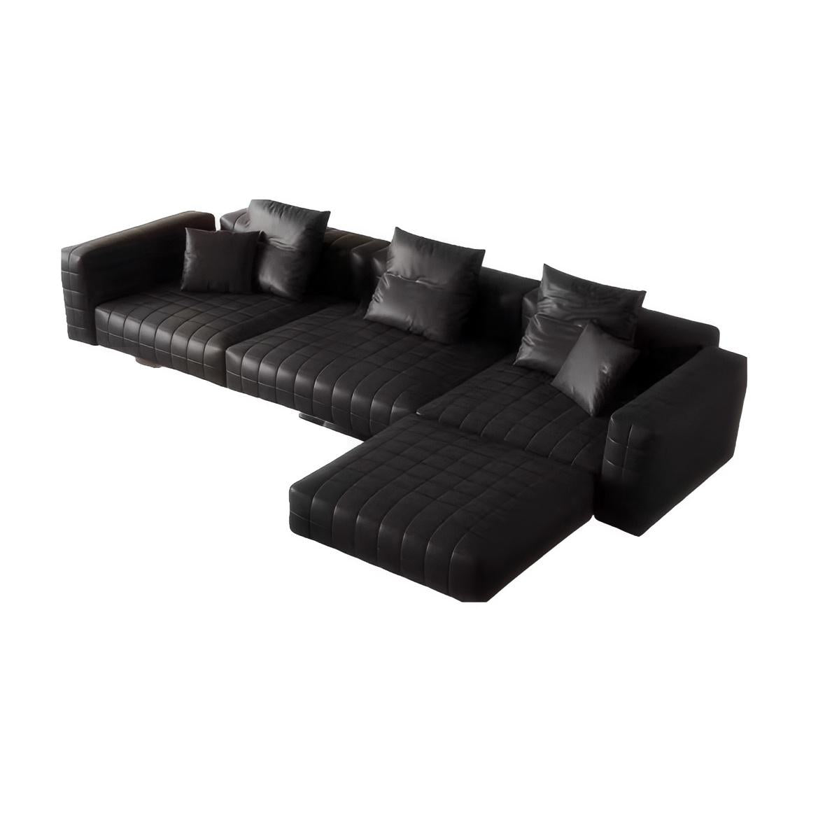 Matrix Top Grain Leather Sofa with Ottoman-Black-128.3"