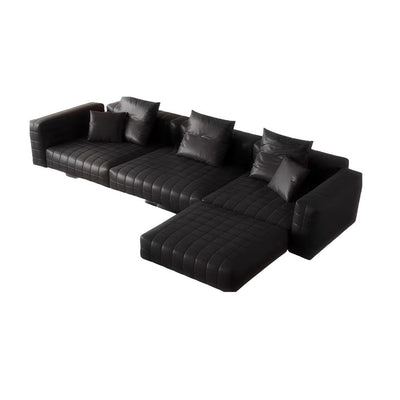 Matrix Top Grain Leather Sofa with Ottoman-Black-128.3"