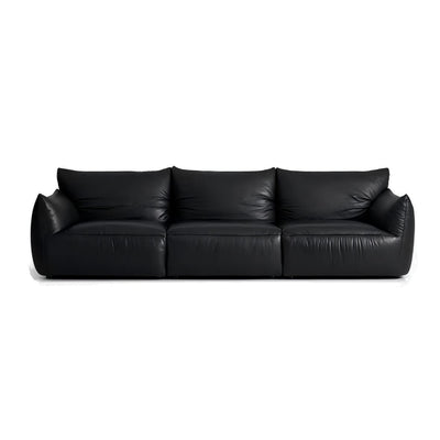 Croissant Noir Top Grain Leather Sofa-Black-115.3"