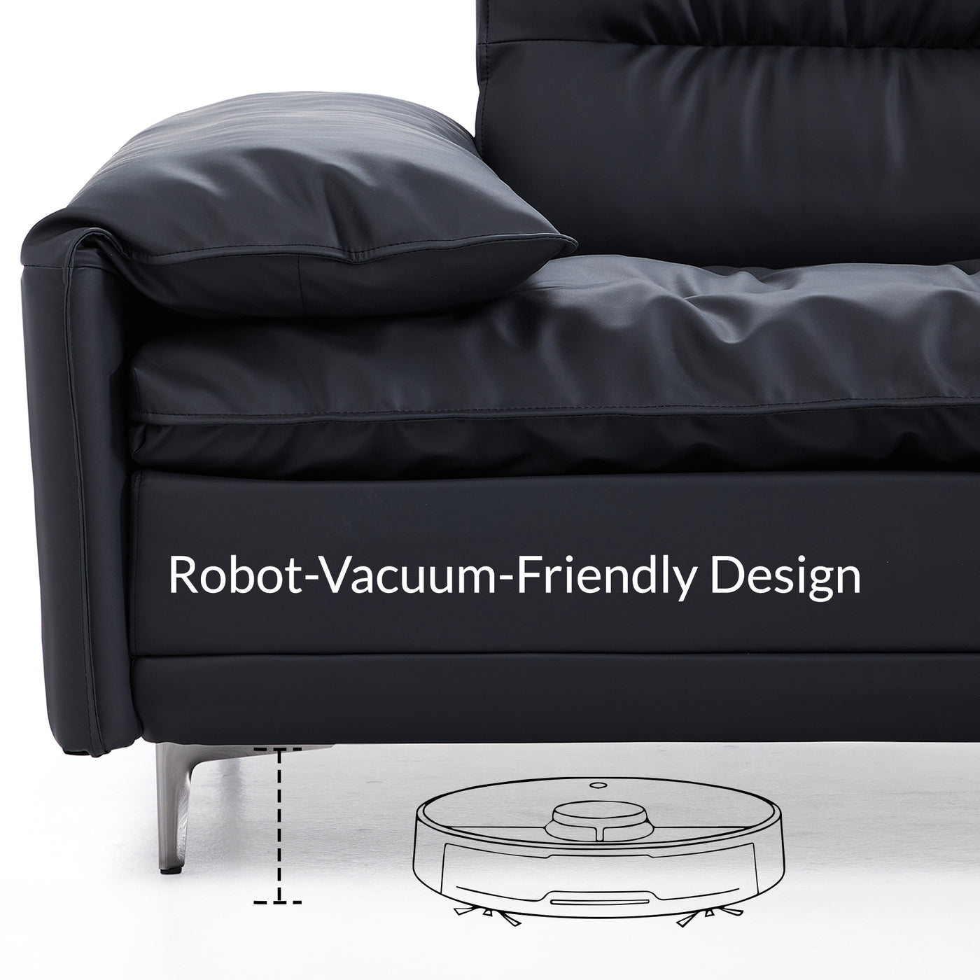 Lewis Adjustable Backrest Ultra Wide Leather Sofa-Black