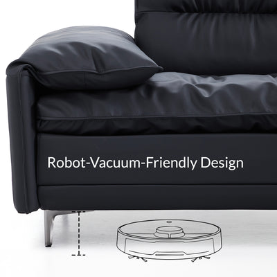 Lewis Adjustable Backrest Ultra Wide Leather Sofa-Black