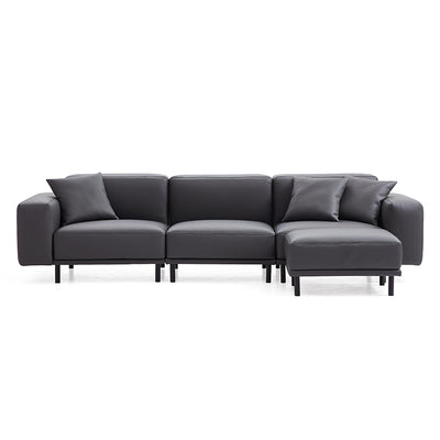 Noble Dark Gray Leather Sofa with Ottoman-Dark Gray