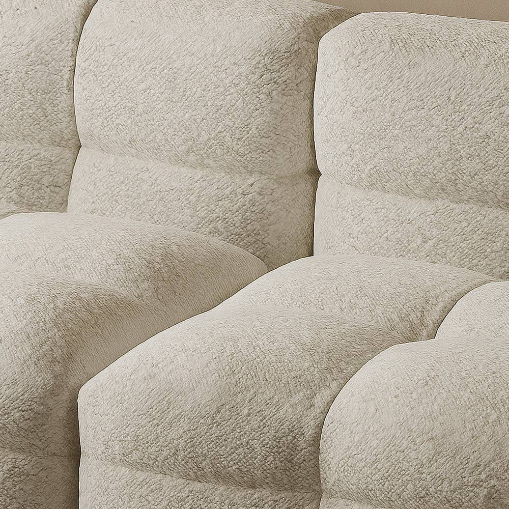 Cushy White Boucle Fabric Tufted Sofa