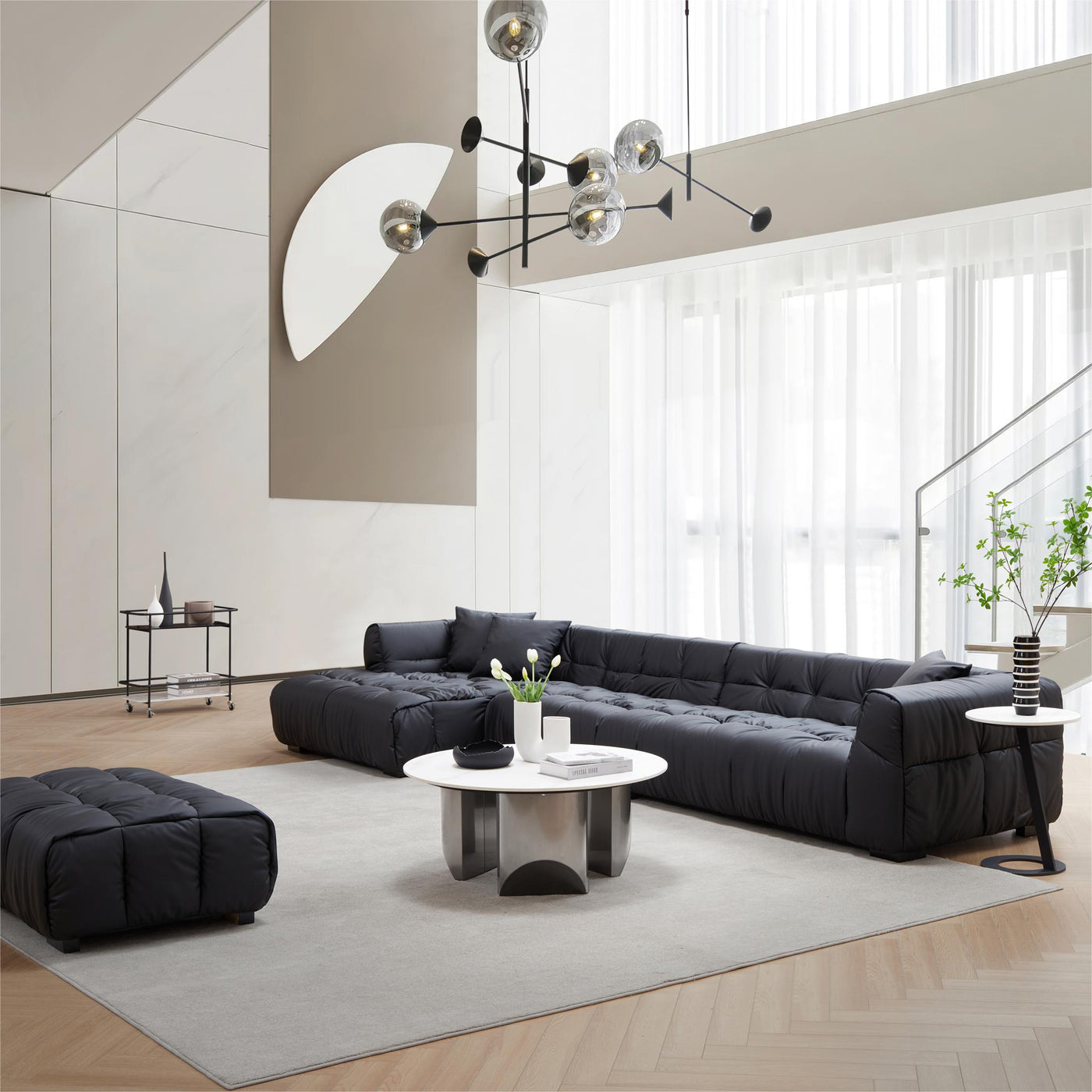 Boba Black Leathaire Sectional-Black