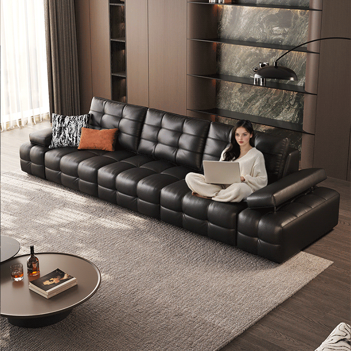 Titan Tufted Leather Electric Sofa Bed