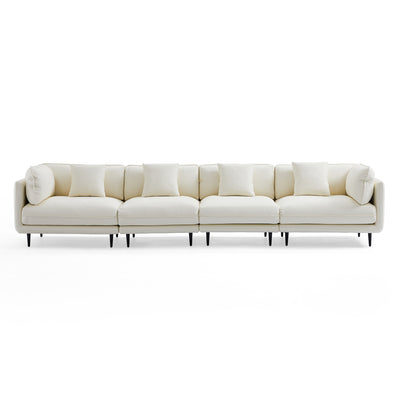 Vanilla White Leather Sofa-White-144.1″