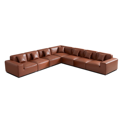 Domus Modular Brown Leather L Shaped Sectional-Brown