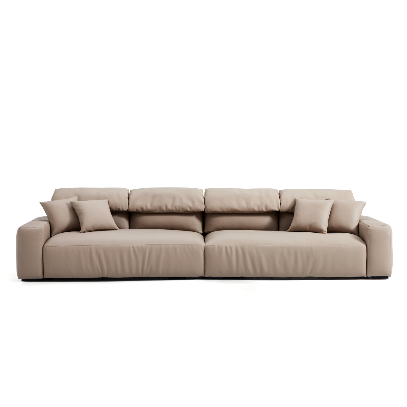 Chestnut Khaki Leather Sofa-Khaki-141.7"