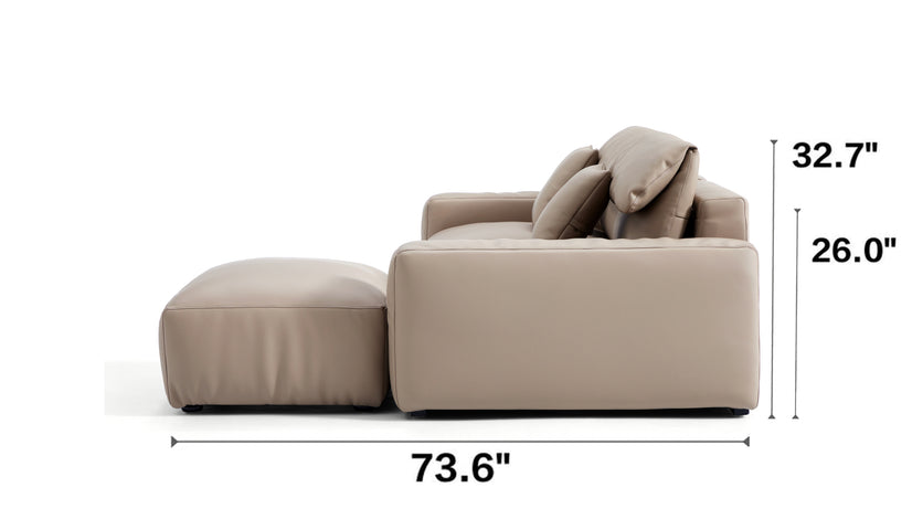 Chestnut Khaki Leather Sofa and Ottoman