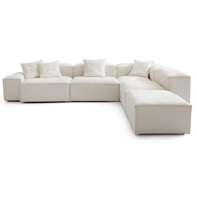 Freedom Modular Beige L Shaped Sectional and Ottoman-Beige-143.7"-Low