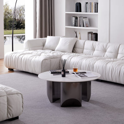 Boba Black Leathaire Sectional-White