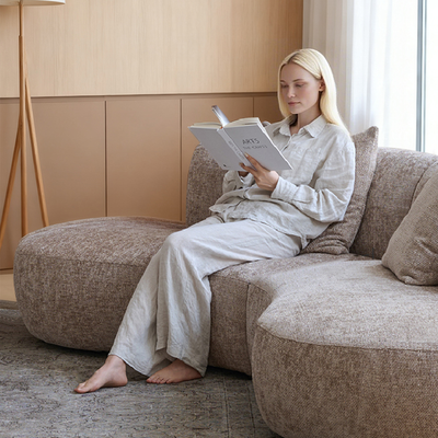 Nestled Curved Open End Sectional Sofa-Sand