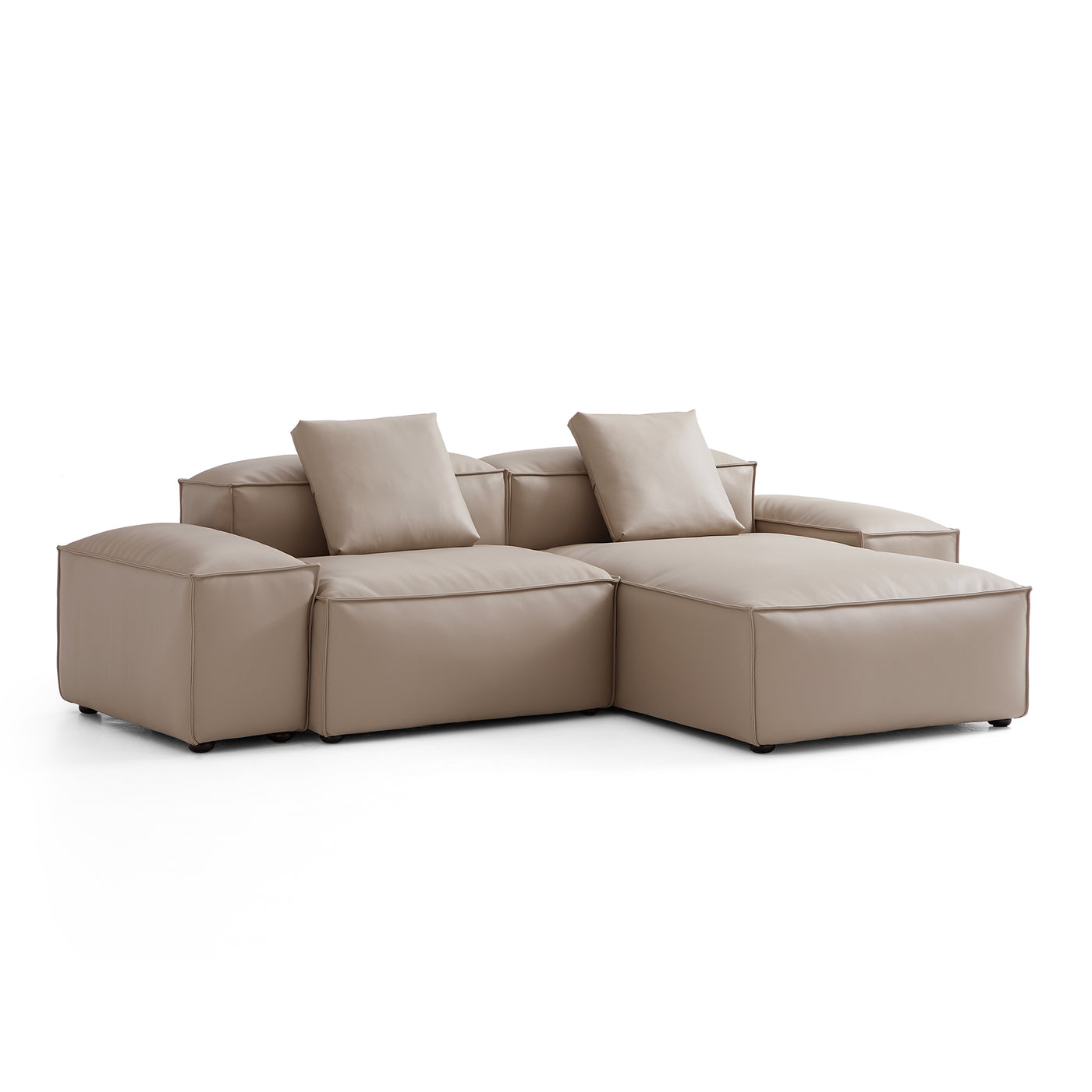 Flex Modular Khaki Genuine Leather Sectional-Khaki-105.5"-Low