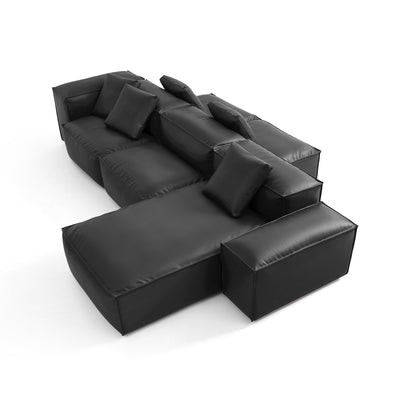 Flex Modular Black Genuine Leather Double Sided Sectional-Black-142.9"-Low & High