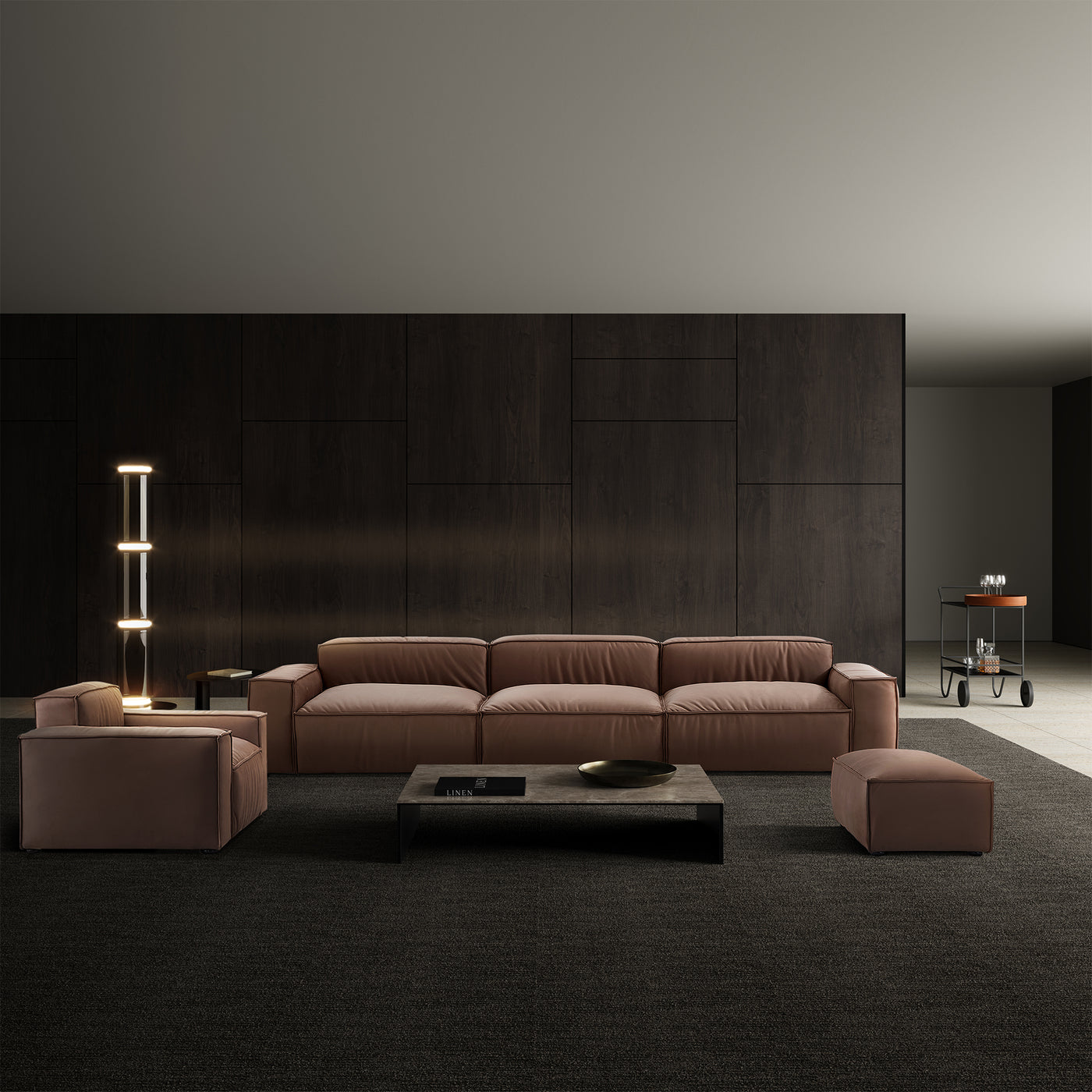 Luxury Minimalist Brown Fabric Sofa Set-Brown