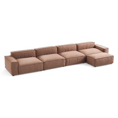 Luxury Minimalist Brown Fabric Sofa and Ottoman-Brown-179.5″