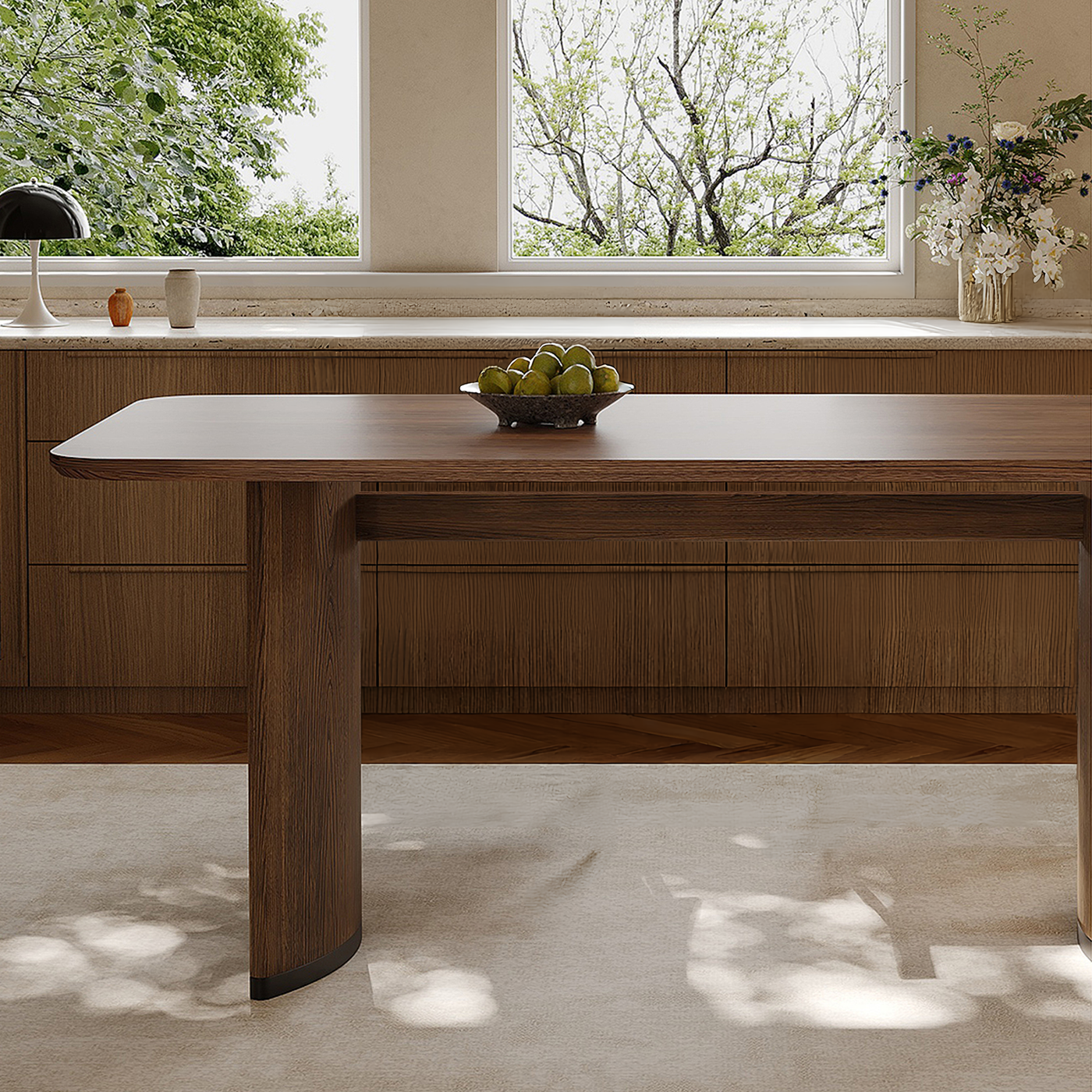 Nori Curved Leg Walnut Dining Table