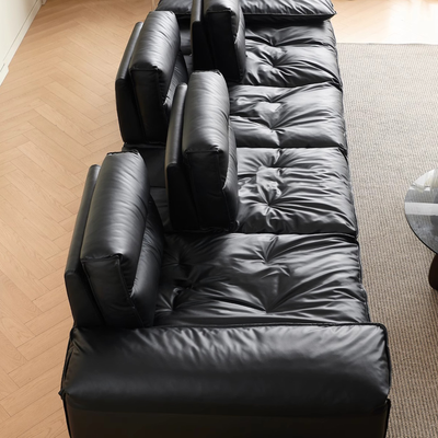 Lewis Adjustable Backrest Ultra Wide Leather Sofa-Black