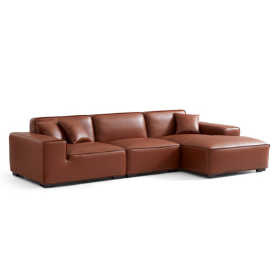 Domus Modular Brown Leather Sectional Sofa-Brown-126.0"-Facing Right