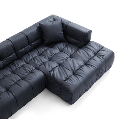 Boba Cream Leathaire Sectional Set-Black