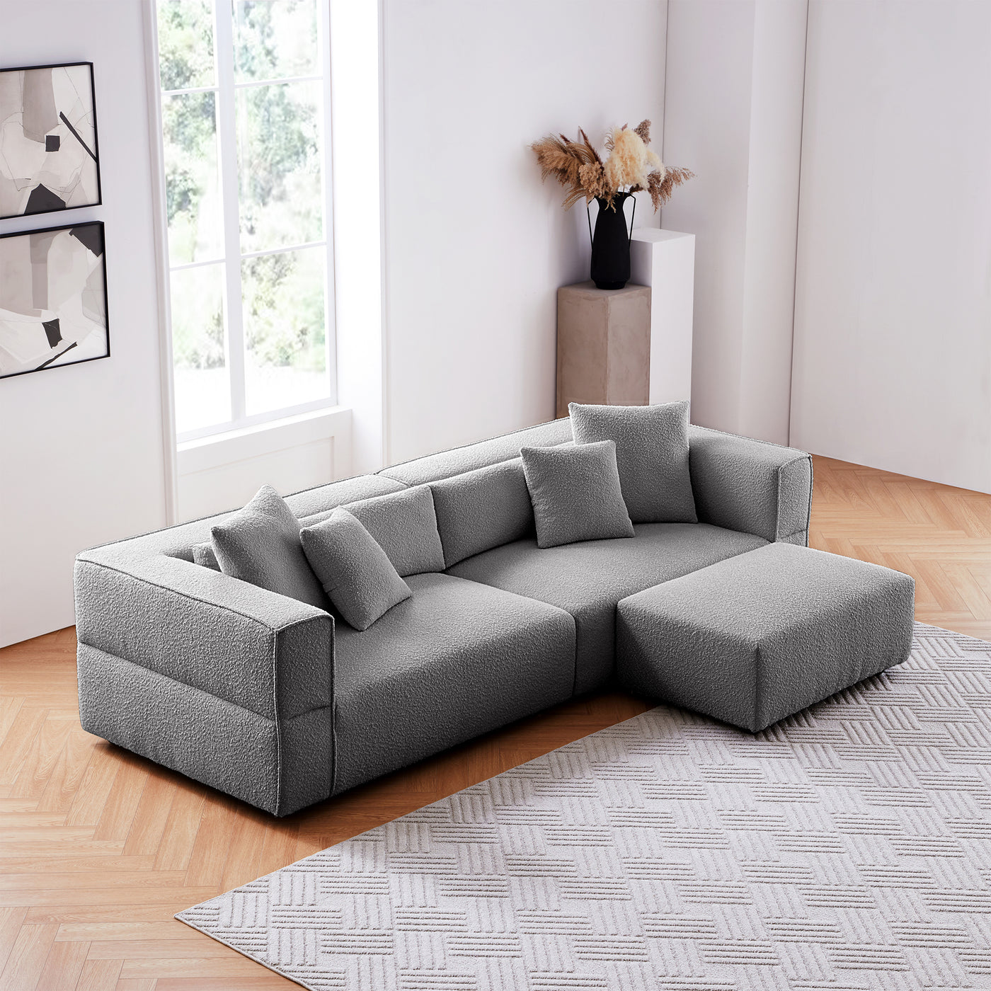 Nordic Modern Gray Sofa with Ottoman-Gray