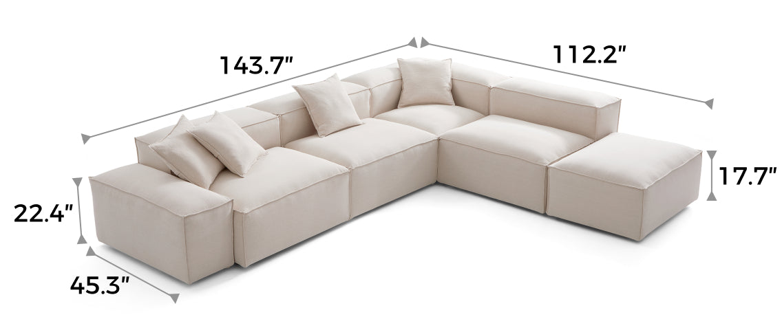 Freedom Modular Khaki L-Shaped Sectional and Ottoman