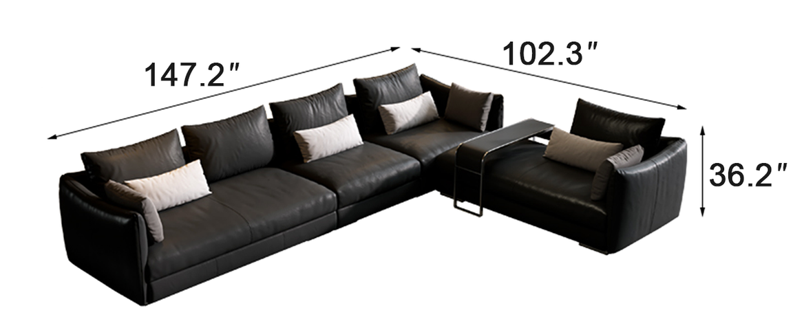 Lennox Plush Leather Sectional With Side Table