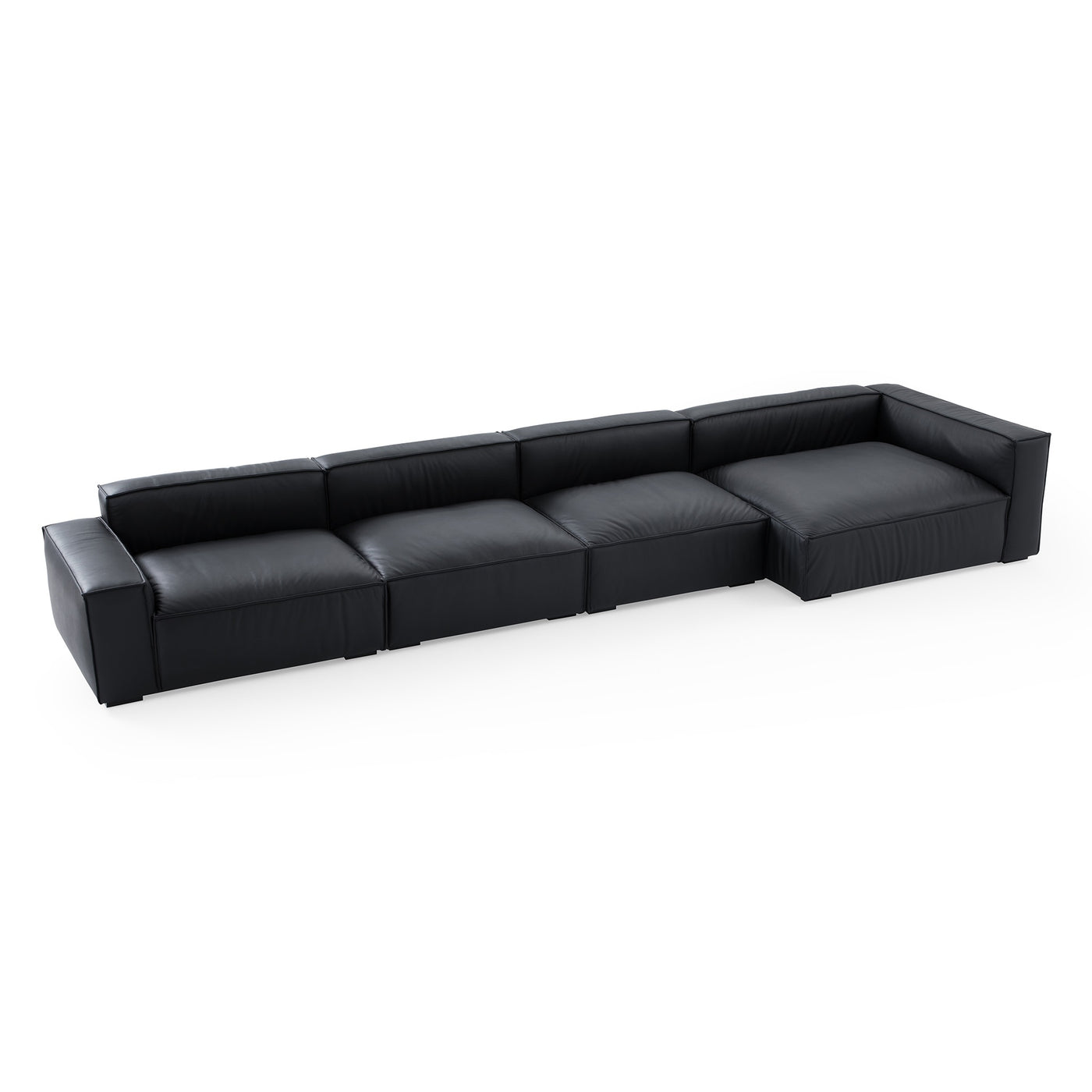 Luxury Minimalist Black Leather Sectional-Black-185″-Facing Right