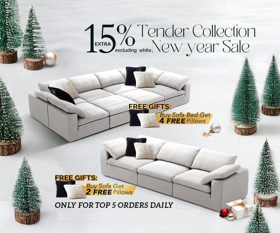 Tender Wabi Sabi White Sofa and Regular Ottoman-White