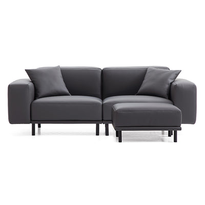 Noble Dark Gray Leather Sofa with Ottoman-Dark Gray