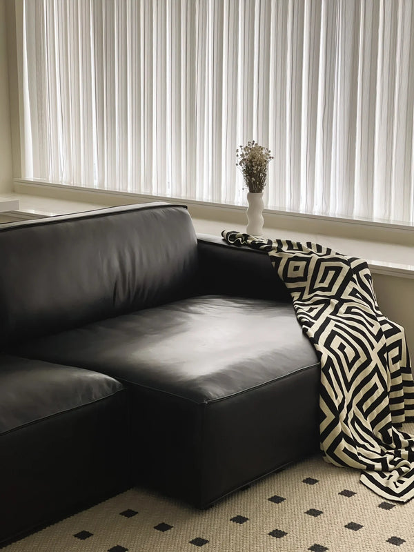 Luxury Minimalist Black Leather Sofa